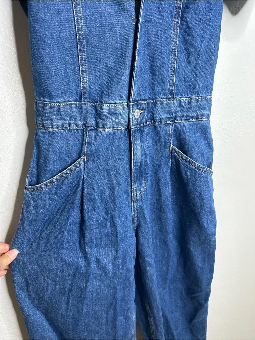 Free People 100% Cotton Marla Straight Leg Short Sleeve Denim Jumpsuit